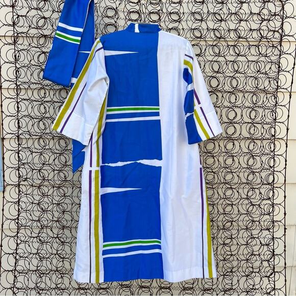 VTG 1970's Catherine Ogust for Penthouse Gallery blue white gold stripe dress S - Picture 3 of 11